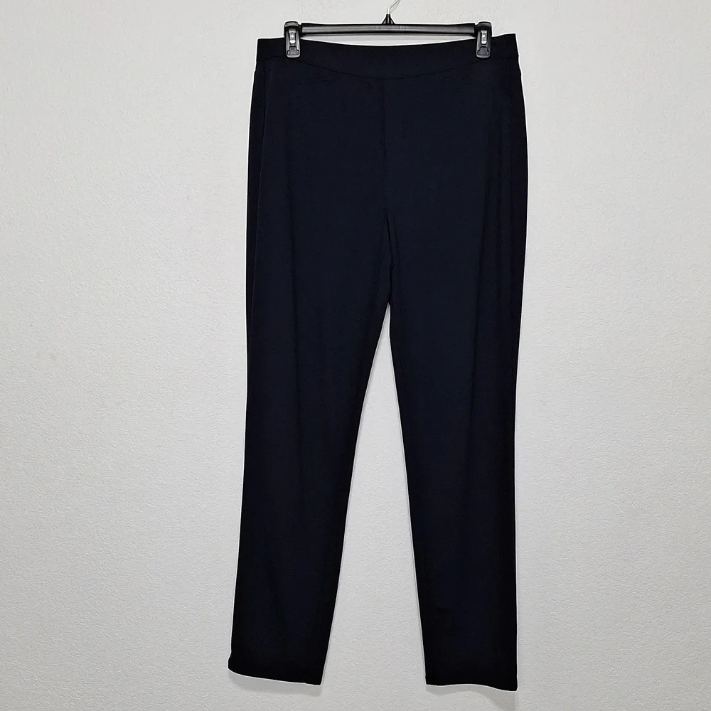J. Jill Navy Blue Preppy Back Pockets Ponte Slim Leg Trouser Pants Size L Tall